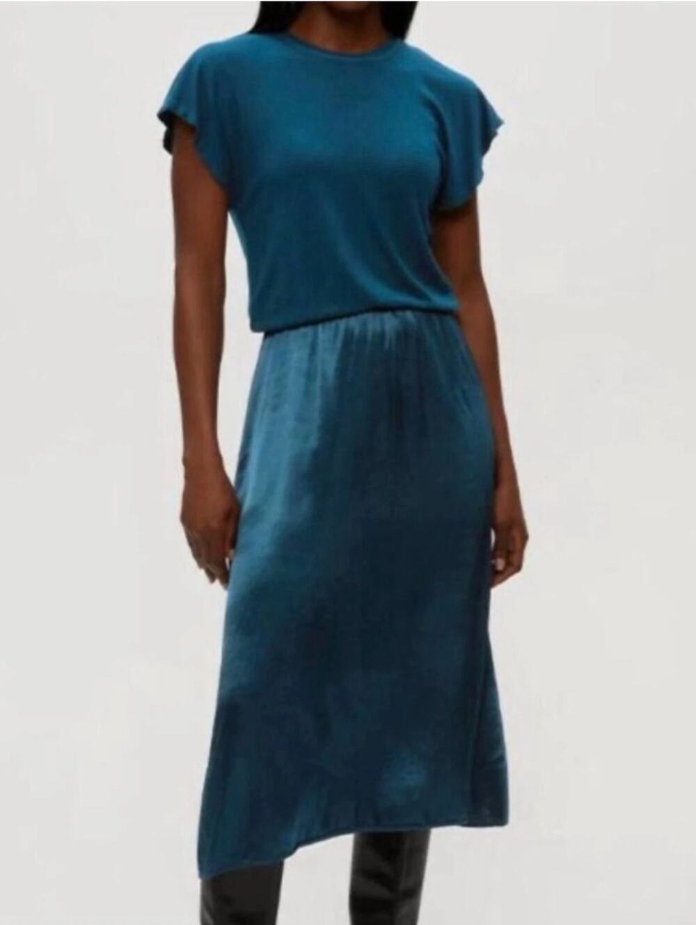Michael Stars Meryl Midi Dress Rainforest Green Satin Size L NWT